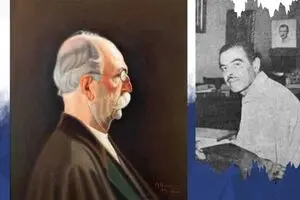 A 100-year-old portrait of Kamal-ol-Molk, created by Markar Gharabegian, in Raha Gallery collection