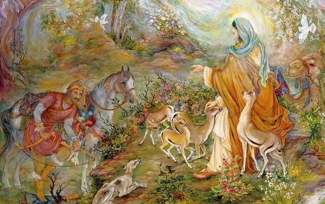 Farshchian painting “Guarantor of Gazelle” depicts kindness to animals in Islam 