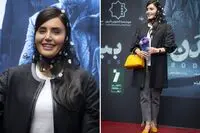 الناز شاکردوست با مد ۱۴۰۳ روی فرش قرمز/ ترکیب مینی‌اسکارف، کیف پرتقالی و پاشنه بلند