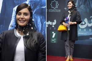 الناز شاکردوست با مد ۱۴۰۳ روی فرش قرمز/ ترکیب مینی‌اسکارف، کیف پرتقالی و پاشنه بلند