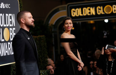 Actors Justin Timberlake and Jessica Biel at the Golden Globes.