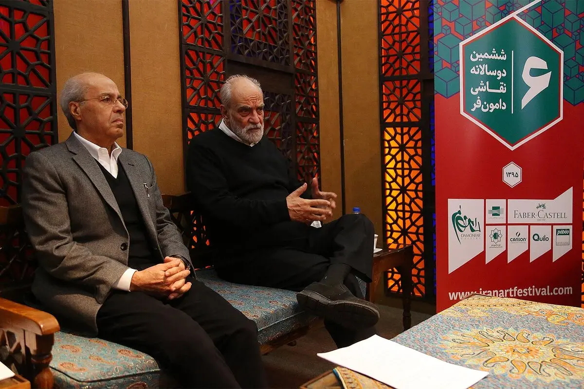 Seifollah Pooyarad and Aydin Aghdashloo at Sixth edition of Damonfar Visual Arts Festival's news conference. 