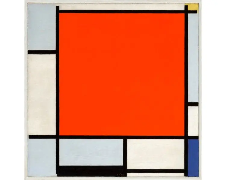 Piet Mondrian’s Composition With Large Red Plane, Bluish Gray, Yellow, Black and Blue (1922). Courtesy of Christie's. It had an estimate in the region of $50 million, but hammered at $41 million, or $47.56 million with buyer’s fees at Christie's New York on May 13, 2025.
