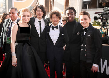 From left Sadie Sink_ Finn Wolfhard_ Gaten Matarazzo_ Caleb McLaughlin and Noah Schnapp.