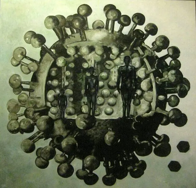 Iranian painter’s “Mass Production” produced 8 years ago resembles image of COVID-19