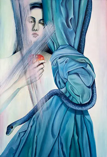 Apple, Woman, Serpent, Curtain